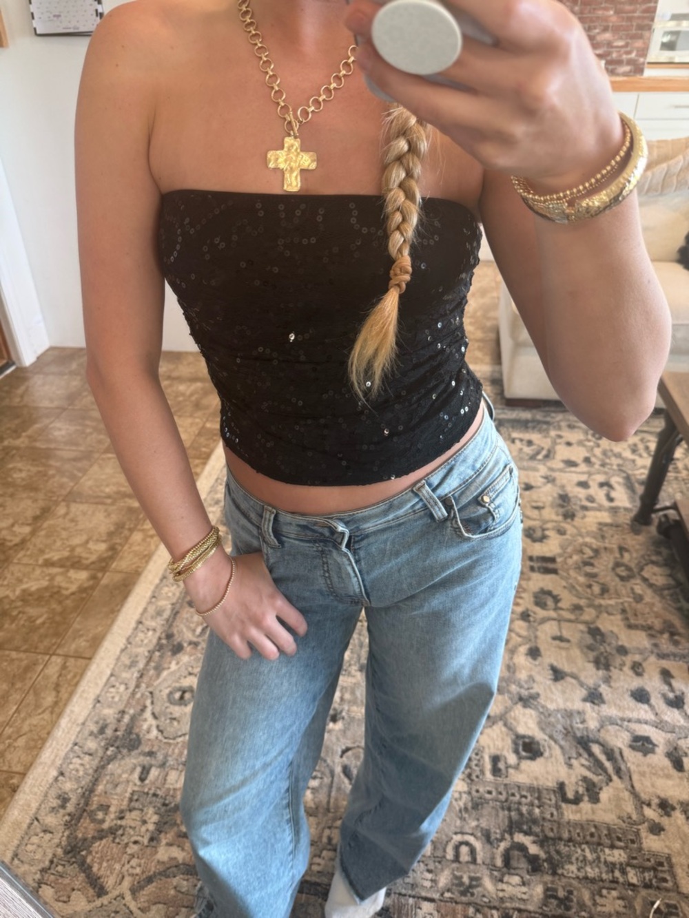 wild fable Black Sequin Strapless Tube Top